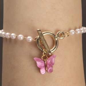 Butterfly Charm Pearl Bracelet